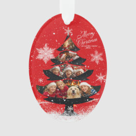 Snowy Merry Christmas Family Photo Tree Ornament