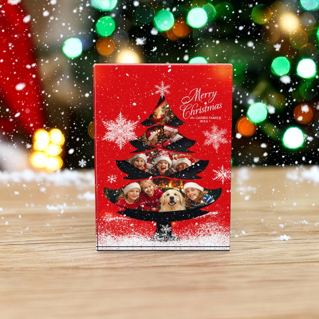 Snowy Merry Christmas Family Tree Photo Block (Von Creator hochgeladen)