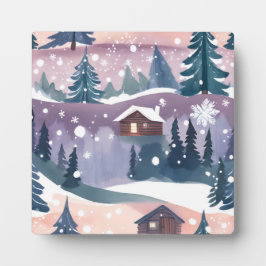 Snowy Mountain Cabin Wasserfarbe Fotoplatte