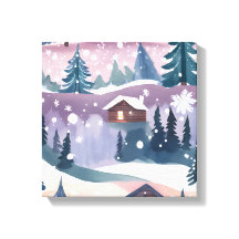 Snowy Mountain Cabin Wasserfarbe