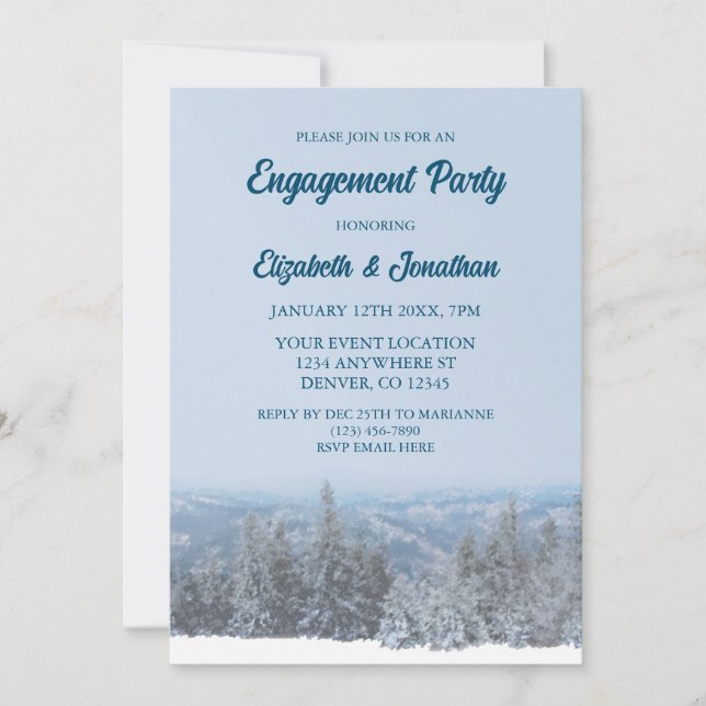 Snowy Mountain Forest Engagement Party Einladung (Vorderseite)