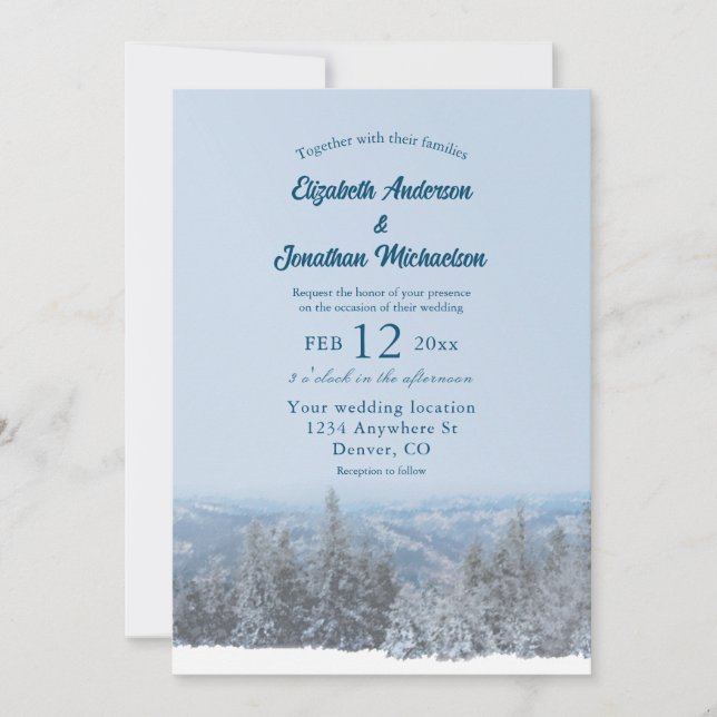 Snowy Mountain Forest Wedding Einladung (Vorderseite)