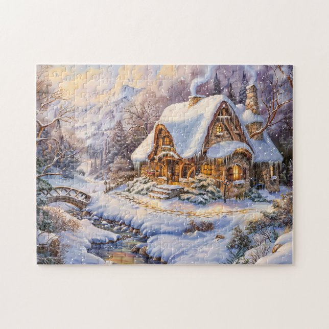 Snowy Mountain Hütte by Stream Puzzle (Horizontal)