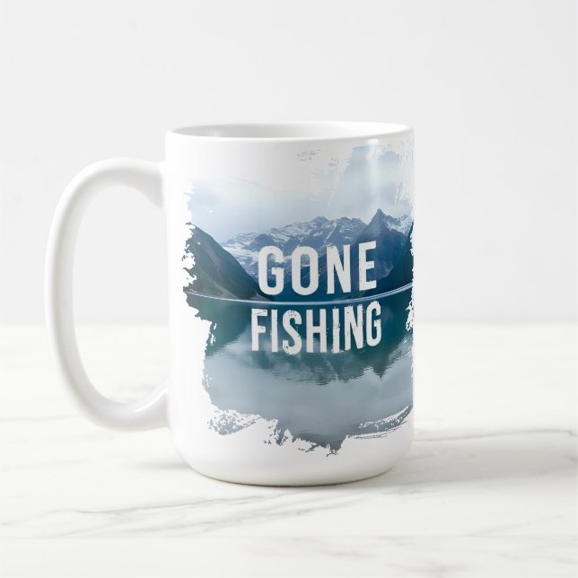 Snowy Mountain Lake Gone Fischen Kaffeetasse (Links)