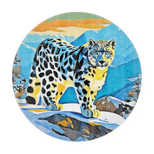 Snowy Mountain Leopard Stance Design Schneidebrett