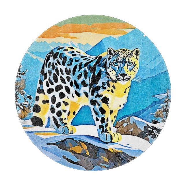 Snowy Mountain Leopard Stance Design Schneidebrett (Vorderseite)