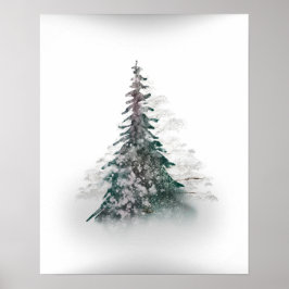 Snowy Mountain mit Solitary Tree Poster