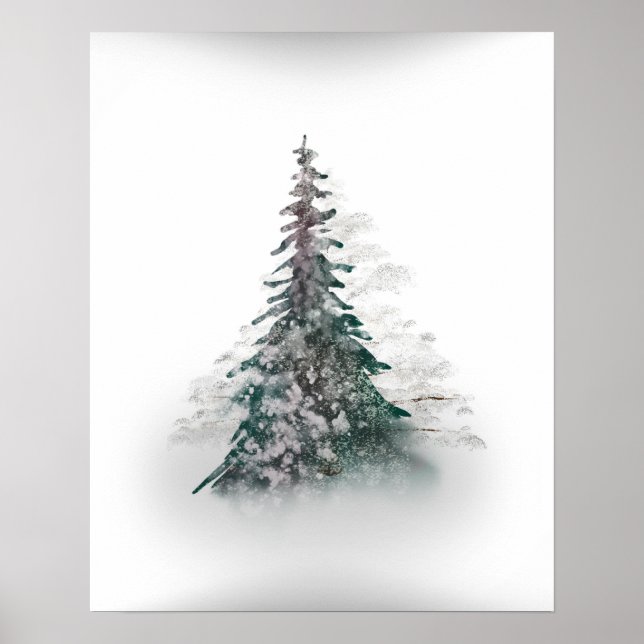 Snowy Mountain mit Solitary Tree Poster (Vorne)