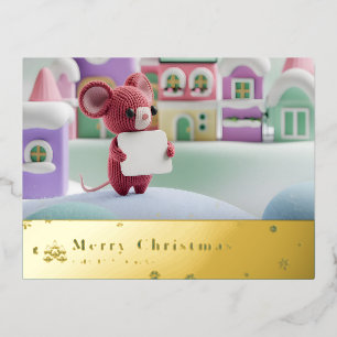 Snowy Mountain Mouse Foil Holiday Post Card A Folien Feiertagspostkarte