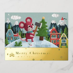 Snowy Mountain Mouse Foil Holiday Post Card B Folien Feiertagspostkarte