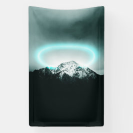 Snowy mountain mysterious blue neon light banner