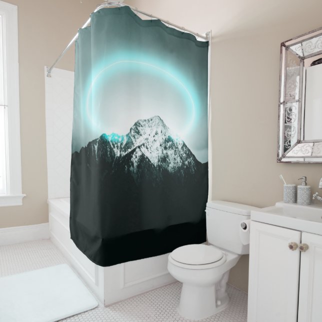 Snowy mountain mysterious blue neon light duschvorhang (Beispiel)