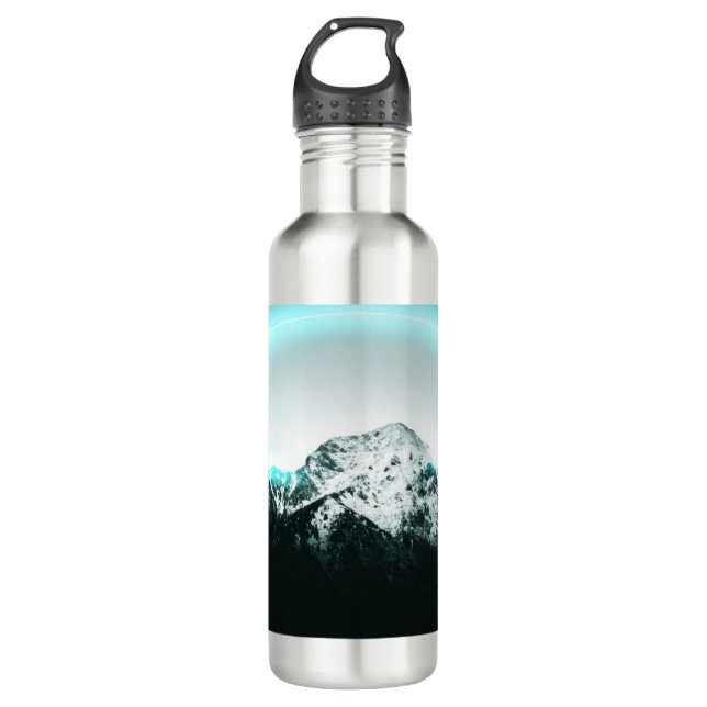 Snowy mountain mysterious blue neon light edelstahlflasche (Vorderseite)