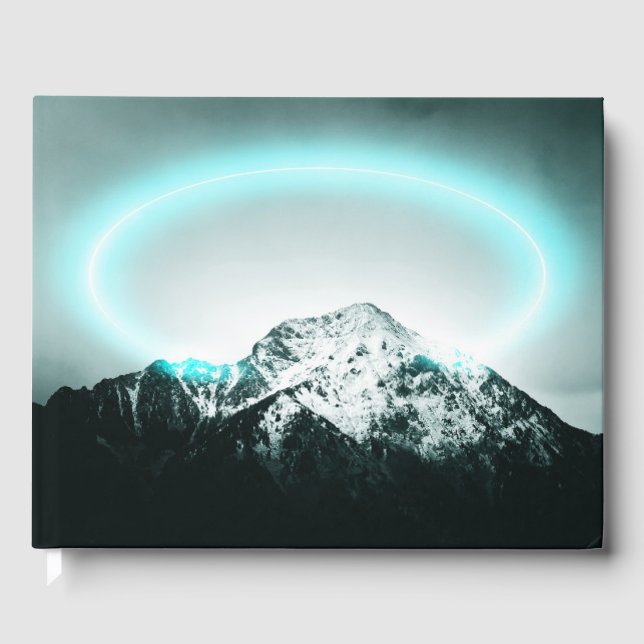 Snowy mountain mysterious blue neon light gästebuch (Vorderseite)
