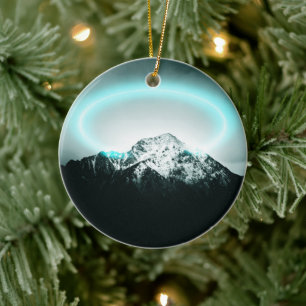 Snowy mountain mysterious blue neon light keramik ornament