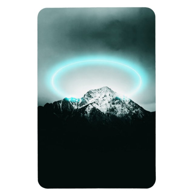 Snowy mountain mysterious blue neon light magnet (Vertikal)