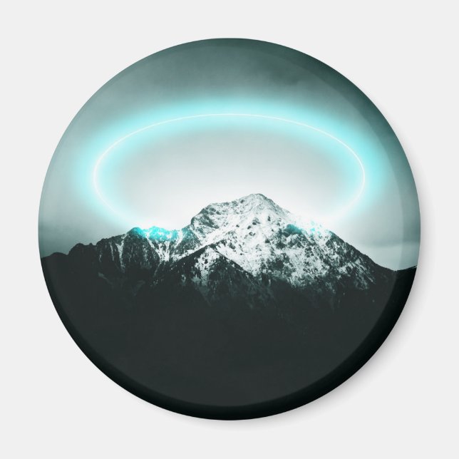 Snowy mountain mysterious blue neon light magnet (Vorne)