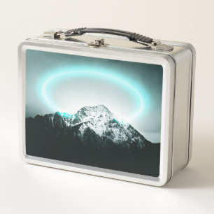 Snowy mountain mysterious blue neon light metall brotdose