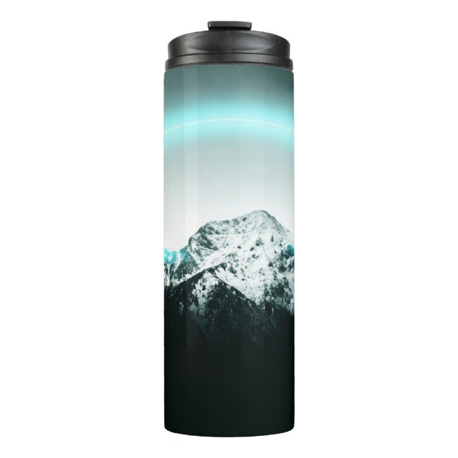 Snowy mountain mysterious blue neon light thermosbecher (Vorderseite)