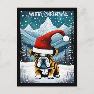 Snowy Mountain Niedlich Bulldog Weihnachten Postkarte