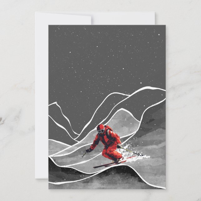 Snowy Mountain Skifahren Einladung (Vorderseite)