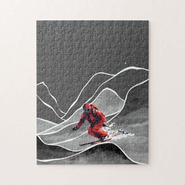 Snowy Mountain Skifahren Puzzle (Vertikal)