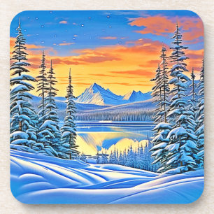 Snowy Mountain Sunset Glow Getränkeuntersetzer