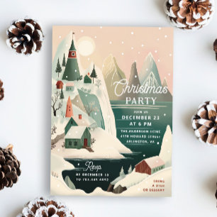 Snowy Mountain Village Urlaub   Weihnachts-Party Einladung