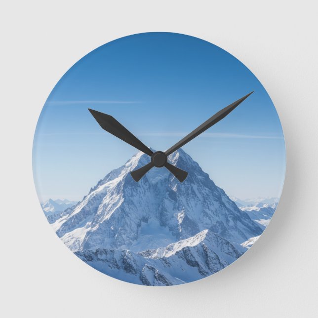 Snowy Mountain Wall Clock - Fresh Nature Design Runde Wanduhr (Vorderseite)