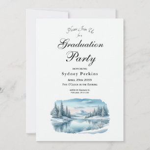 Snowy Mountain Winter Lake Graduation Party Einladung