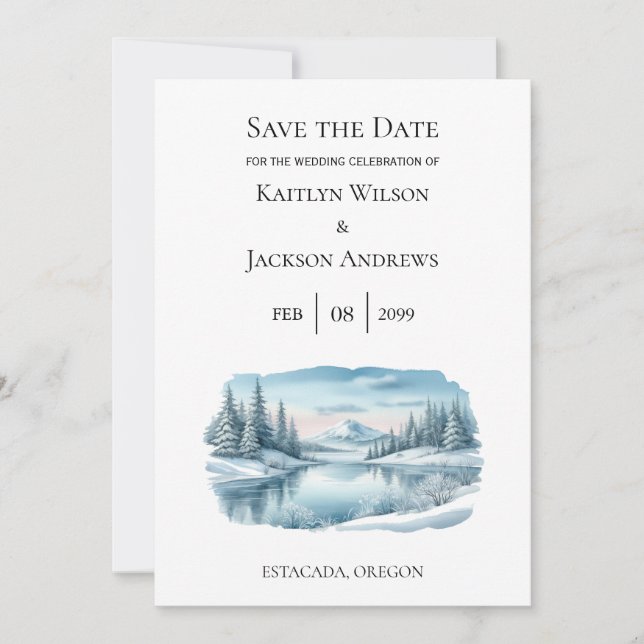 Snowy Mountain Winter Lake Save the Date (Vorderseite)
