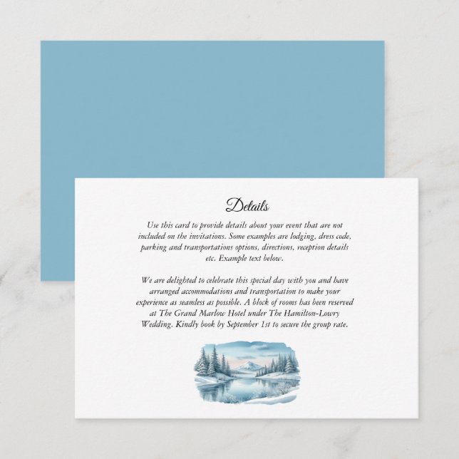 Snowy Mountain Winter Lake Wedding Begleitkarte (Vorne/Hinten)