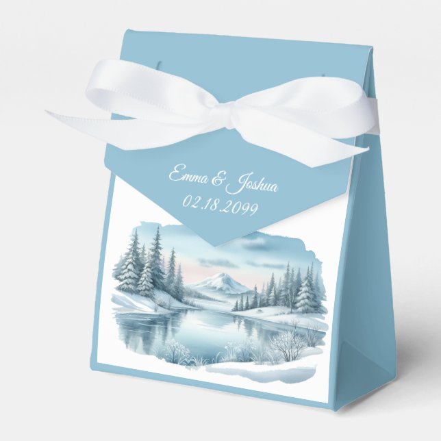 Snowy Mountain Winter Lake Wedding Geschenkschachtel (Vorderseite)
