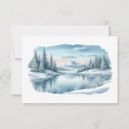 Snowy Mountain Winter Lake Wedding RSVP Karte