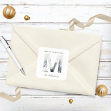 Snowy Mountains Woodland Animals Holiday Monogram