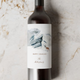 Snowy Mountains Woodland Elegante Urlaub Weinetikett