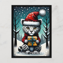 Snowy Niedlich Baby Snow Leopard Weihnachtsgeschen Postkarte