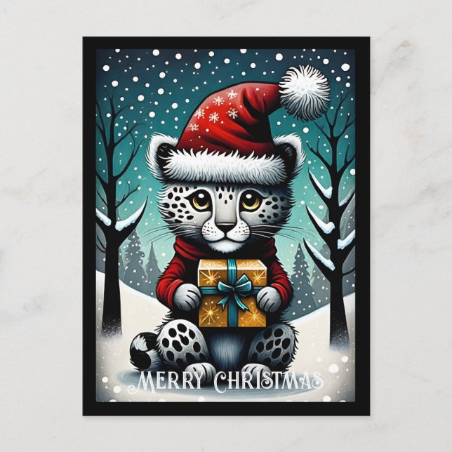 Snowy Niedlich Baby Snow Leopard Weihnachtsgeschen Postkarte (Vorderseite)