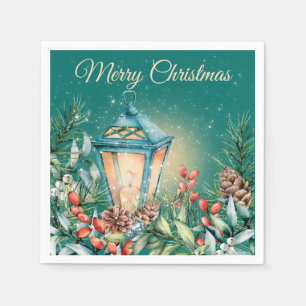 Snowy Night Christmas Lantern Paper Napkin Serviette