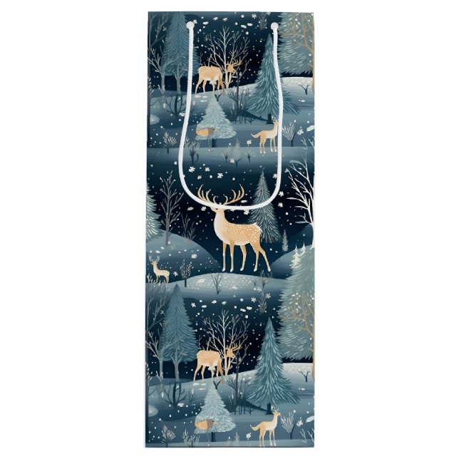 Snowy Night Deer Field Geschenktüte Für Weinflaschen (Vorderseite)