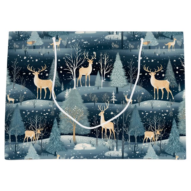 Snowy Night Deer Field Große Geschenktüte (Vorderseite)