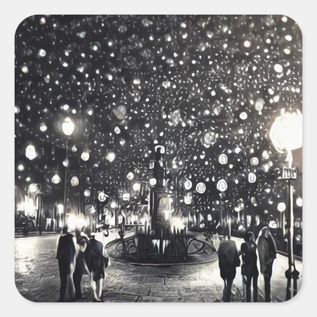 Snowy Night Quadratischer Aufkleber (Vorderseite)