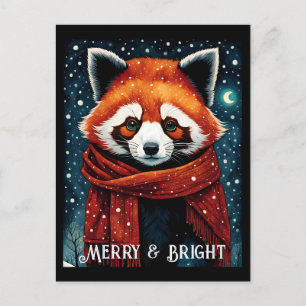 Snowy Night Red Panda Weihnachtskarte Postkarte
