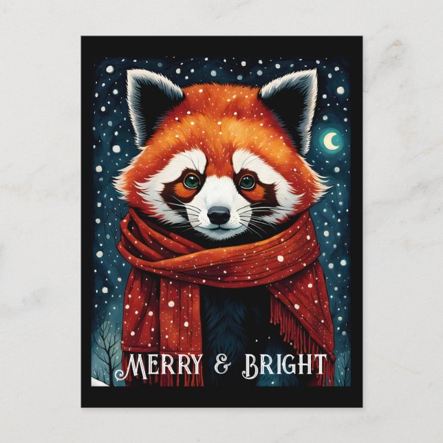 Snowy Night Red Panda Weihnachtskarte Postkarte (Vorderseite)