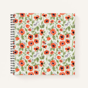 Snowy Orange Red Poppy Blume Notebook Notizbuch