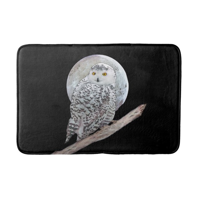 Snowy Owl and Moon Painting - Original Bird Art Badematte (Vorderseite)