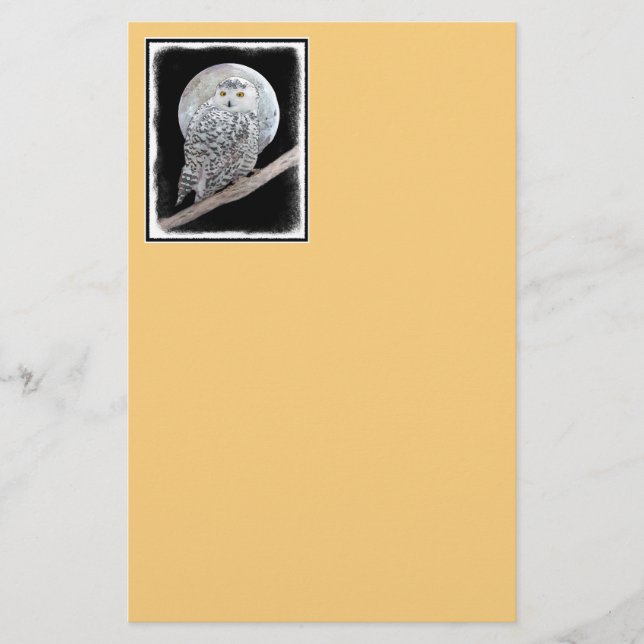 Snowy Owl and Moon Painting - Original Bird Art Briefpapier (Vorderseite)