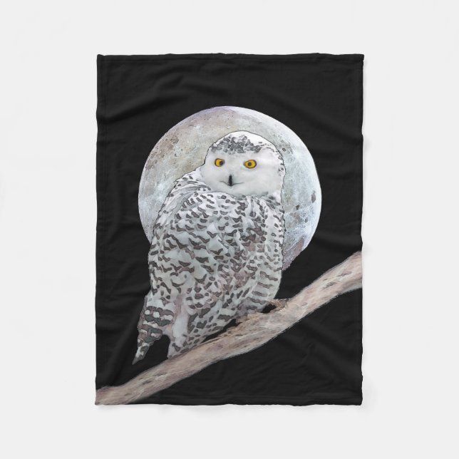Snowy Owl and Moon Painting - Original Bird Art Fleecedecke (Vorderseite)