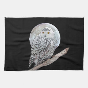 Snowy Owl and Moon Painting - Original Bird Art Geschirrtuch