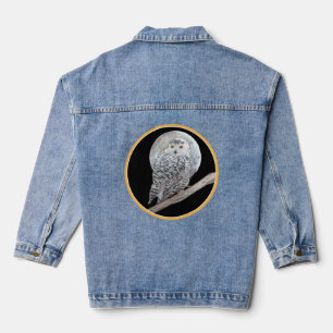 Snowy Owl and Moon Painting - Original Bird Art Jeansjacke
